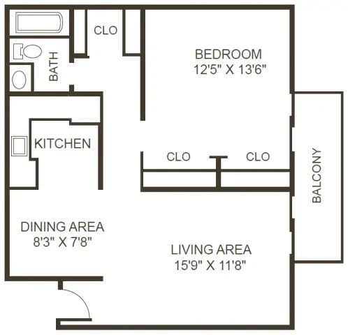 XL 1 Bedroom Floor Plan at The Creeks on Kirklevington Apartments