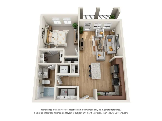 View of 1 Bedroom Floor Plan at Cottonwood Lighthouse Point Apartments in Pompano Beach