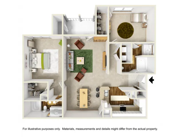 Orchid with Sunroom Floor Plan | 2 Bedroom with 2 Bath | 1241 Square Feet | Summer Park | Apartment Homes