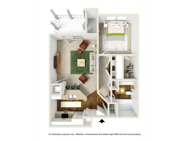 Iris with Sunroom Floor Plan | 1 Bedroom with 1 Bath | 697 Square Feet | Summer Park | Apartment Homes