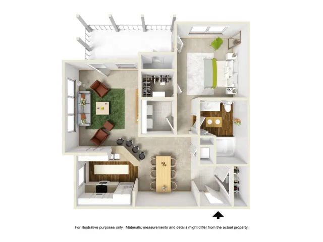 Lily with Sunroom Floor Plan | 1 Bedroom with 1 Bath | 877 Square Feet | Summer Park | Apartment Homes