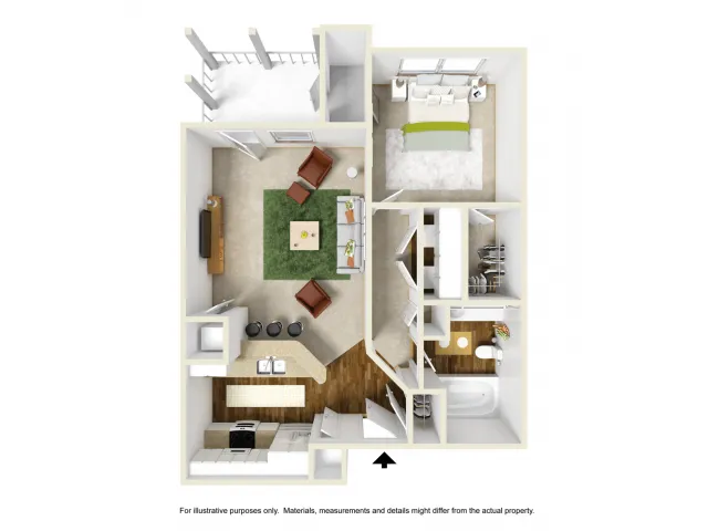 Iris with Sunroom Renovated Floor Plan | 1 Bedroom with 1 Bath | 697 Square Feet | Summer Park | Apartment Homes