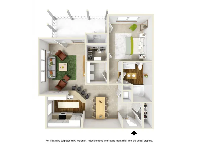 Lily with Sunroom Renovated Floor Plan | 1 Bedroom with 1 Bath | 877 Square Feet | Summer Park | Apartment Homes