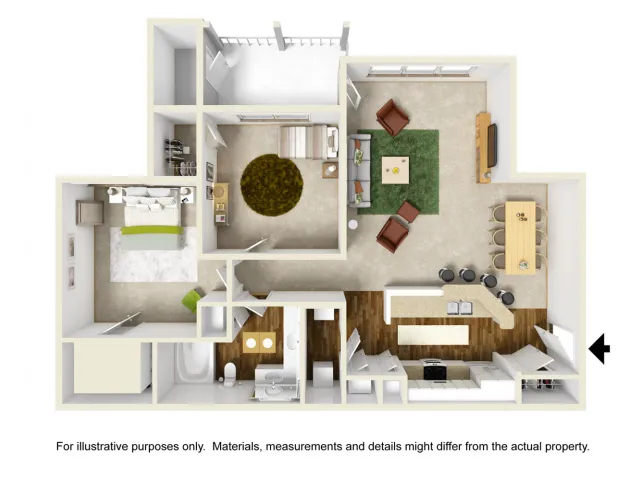Laurel with Sunroom Floor Plan | 2 Bedroom with 1 Bath | 1100 Square Feet | Summer Park | Apartment Homes