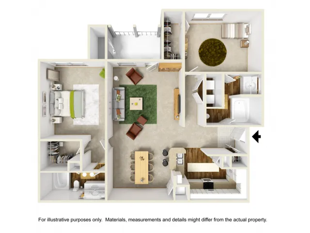 Orchid with Sunroom Renovated Floor Plan | 2 Bedroom with 2 Bath | 1241 Square Feet | Summer Park | Apartment Homes
