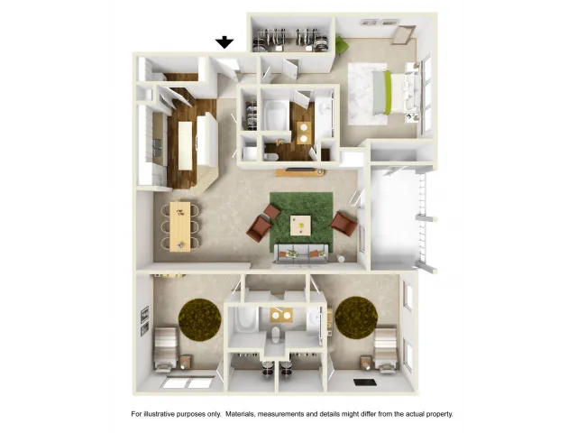 Rose Floor Plan | 3 Bedroom with 2 Bath | 1411 Square Feet | Summer Park | Apartment Homes