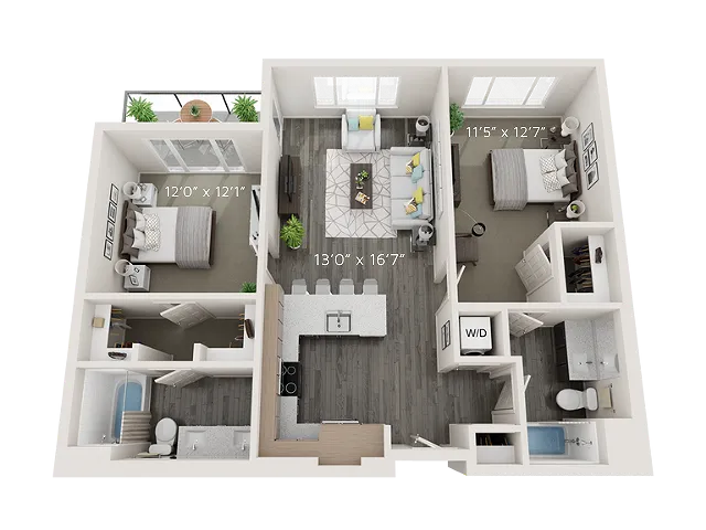 B3 Floor Plan | 2 Bedroom with 2 Bath | 958 Square Feet | Park Avenue  | Apartment Homes