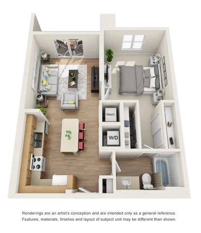 The Animation Floor Plan | 1 Bedroom 1 Bath | 712 Square Feet | Cottonwood Bayview | Apartment Homes