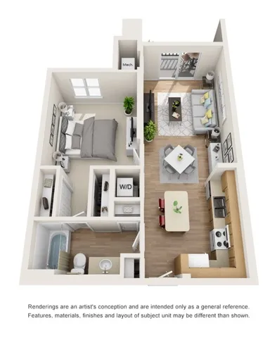 The Deco Floor Plan | 1 Bedroom 1 Bath | 716 Square Feet | Cottonwood Bayview | Apartment Homes