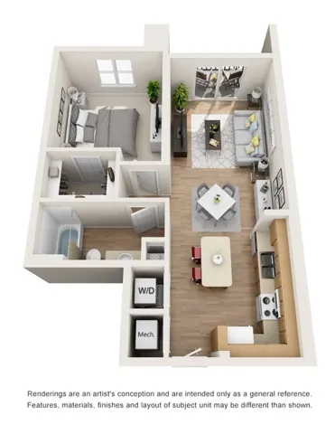 The Gallery Floor Plan | 1 Bedroom 1 Bath | 722 Square Feet | Cottonwood Bayview | Apartment Homes