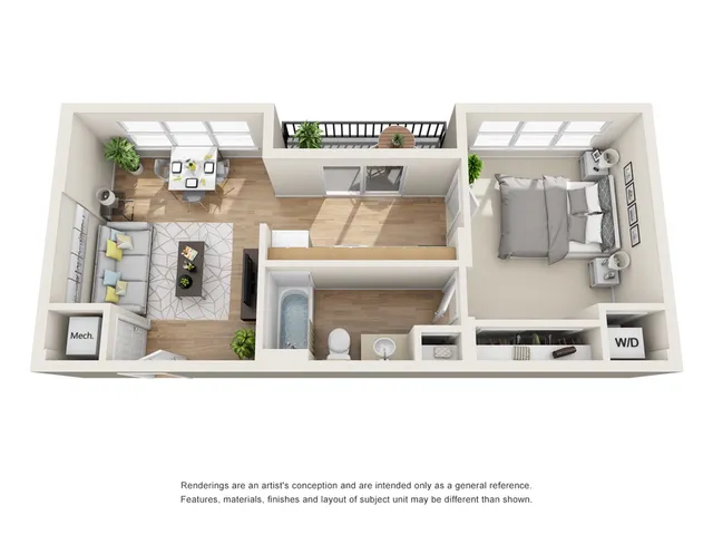 The Impressionist Floor Plan | 1 Bedroom 1 Bath | 602 Square Feet | Cottonwood Bayview | Apartment Homes