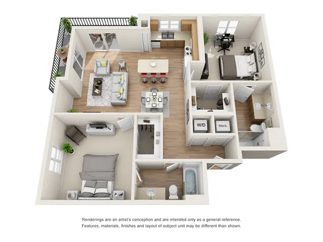 The Murano Floor Plan | 2 Bedroom 2 Bath | 1205 Square Feet | Cottonwood Bayview | Apartment Homes