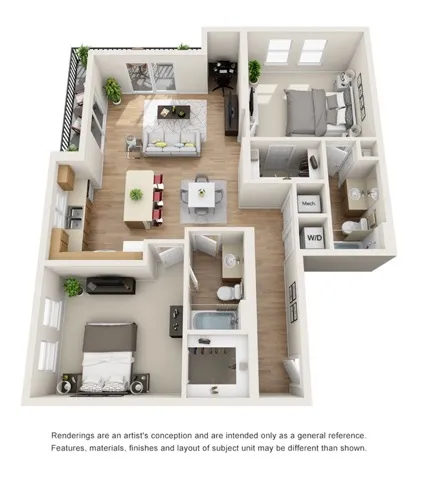 The Tiffany Floor Plan | 2 Bedroom 2 Bath | 1171 Square Feet | Cottonwood Bayview | Apartment Homes
