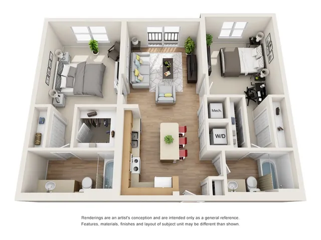 The Venetian Floor Plan | 2 Bedroom 2 Bath | 1076 Square Feet | Cottonwood Bayview | Apartment Homes