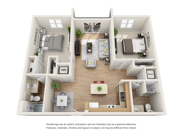 The Renaissance Floor Plan | 2 Bedroom 2 Bath | 1098 Square Feet | Cottonwood Bayview | Apartment Homes