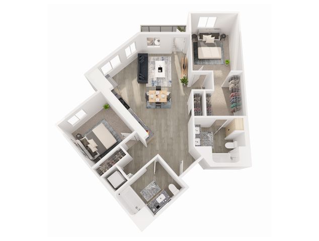 2D Floor Plan | 2 Bedroom with 2 Bath | 1007 Square Feet | 805 Riverfront Apartments | Apartment Homes