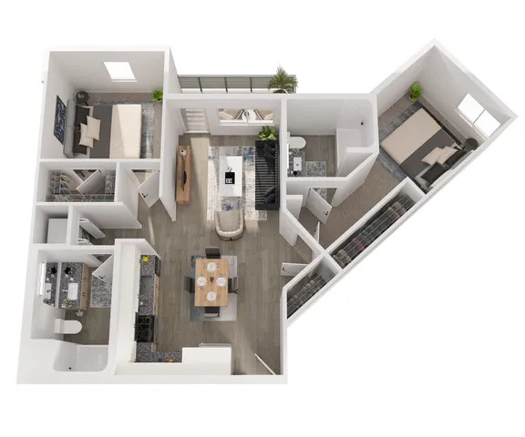 2F Floor Plan | 2 Bedroom with 2 Bath | 1033 Square Feet | 805 Riverfront Apartments | Apartment Homes
