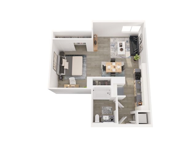 S1.1 - Floor Plan | Studio with 1 Bath | 603 Square Feet | 805 Riverfront Apartments | Apartment Homes