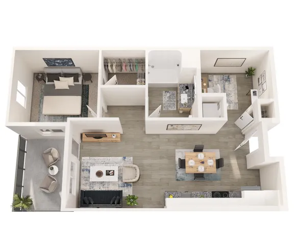 1C Floor Plan | 1 Bedroom with 1 Bath | 787 Square Feet | 805 Riverfront Apartments | Apartment Homes