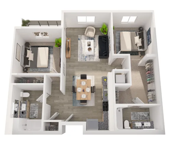 2A Floor Plan | 2 Bedroom with 2 Bath | 980 Square Feet | 805 Riverfront Apartments | Apartment Homes
