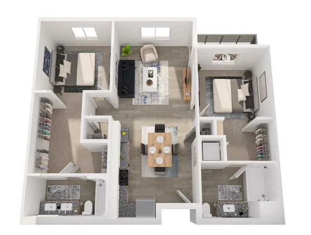 2A.1 Floor Plan | 2 Bedroom with 2 Bath | 976 Square Feet | 805 Riverfront Apartments | Apartment Homes