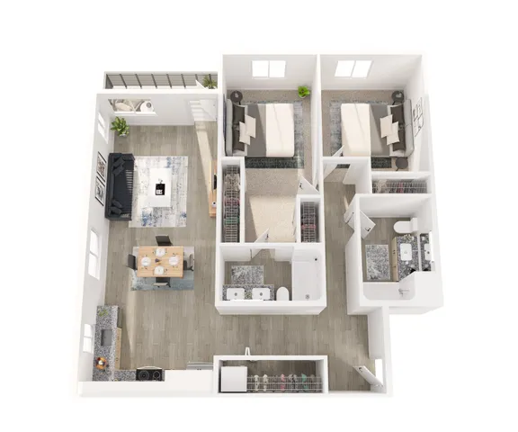 2B Floor Plan | 2 Bedroom with 2 Bath | 1124 Square Feet | 805 Riverfront Apartments | Apartment Homes