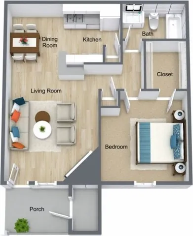 Floor Plan B | 1 Bed 1 Bath | 656 sq ft | Steepleway Downs Apartments in Houston