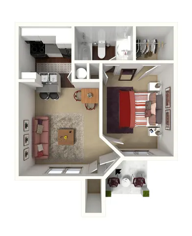 One Bed, One Bath Jr. | 520 sq ft | Antero Apartments in Colorado Springs