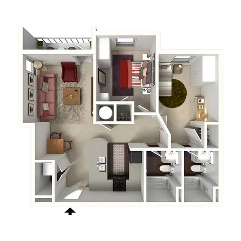 The Williams | 2 Bed 2 Bath | 801 sq ft | Creeks on Kirklevington | Apartments in Lexington