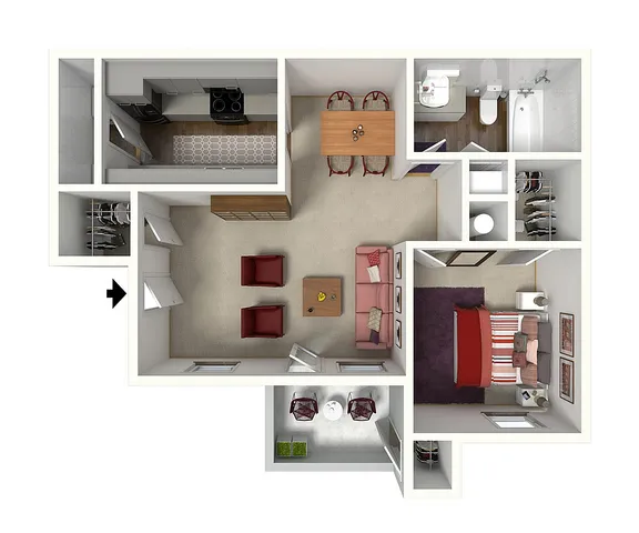 Evergreen | 1 Bed 1 Bath | 654 sq ft | Timber Hollow Apartments in Fairfield