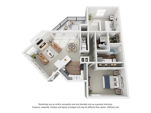 Foxtail | 2 Bed 2 Bath | 1052 sq ft | Park at Midtown Apartments in Greensboro