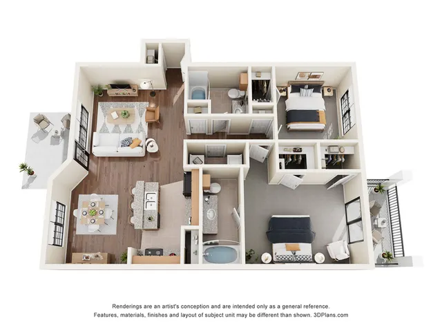 The Ventnor Floor Plan | 2 Bedroom with 2 Bath | 1127 sq ft | Enclave on Golden Triangle Apartments in Fort Worth, Texas