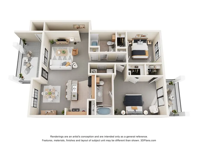 The Pacific Floor Plan | 2 Bedroom Apartment in Fort Worth | 1193 Sq Ft | Enclave on Golden Triangle