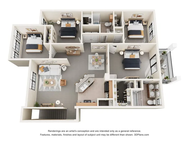 The Boardwalk Floor Plan | 4 Bedroom Apartment in Fort Worth with 2 Bath | 1557 sq ft | Enclave on Golden Triangle
