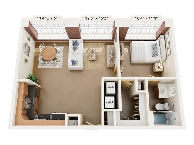 1X1-A1 Floor Plan | 1 Bedroom with 1 Bath | 610 Square Feet | Alpha Mill | Apartment Homes