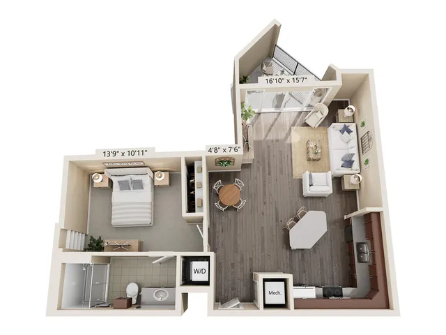 1X1-A10 Floor Plan | 1 Bedroom with 1 Bath | 784 Square Feet | Alpha Mill Apartments