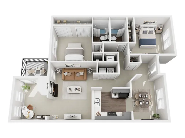 Magnolia | 2 Bed 2 Bath | 1300 sq ft | Park at Oak Ridge Apartments in Greensboro