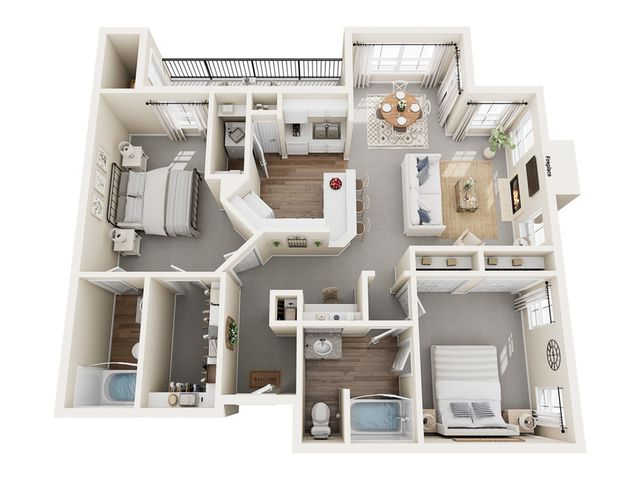 Renoir Floor Plan | 2 Bedroom with 2 Bath | 1157 Square Feet | Stonebriar of Frisco | Apartment Homes