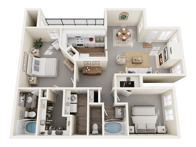 Botticelli A Floor Plan | 2 Bedroom with 2 Bath | 1205 Square Feet | Stonebriar of Frisco | Apartment Homes