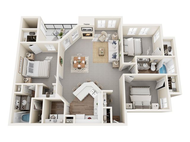 Da Vinci Floor Plan | 3 Bedroom with 2 Bath | 1383 Square Feet | Stonebriar of Frisco | Apartment Homes