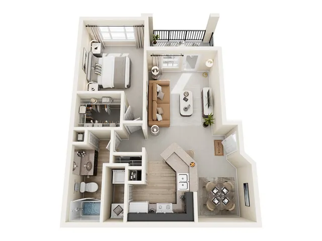 A Floor Plan | 1 Bedroom with 1 Bath | 801 Sq Ft | Raveneaux Apartments in Houston