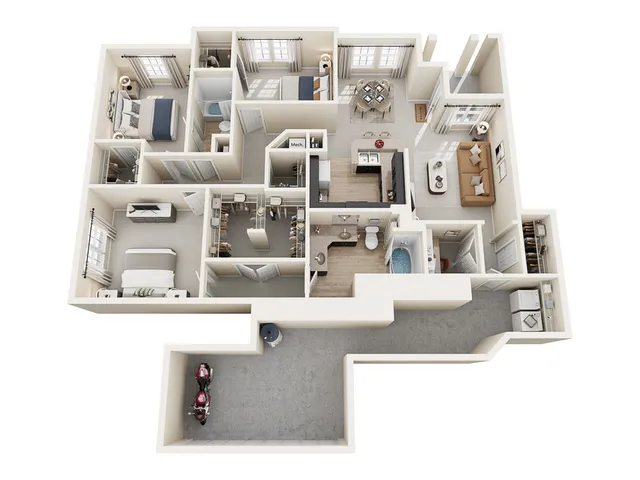 F1 Floor Plan | 3 Bedrooms 2 Baths | 1575 sq ft | Raveneaux Apartments in Houston