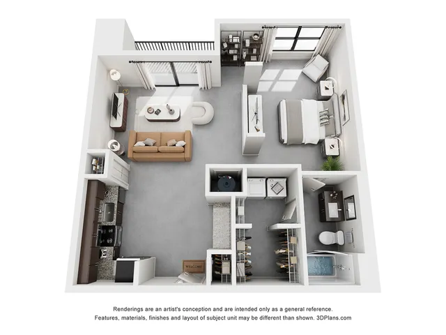 The Fulton Floor Plan | 1 Bedroom Apartment in Atlanta | 954 sq ft | Cottonwood Westside | Apartment Homes