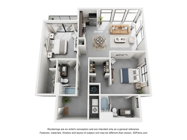 The Albert Floor Plan | 2 Bedroom Apartment in Atlanta | 1277 sq ft | Cottonwood Westside