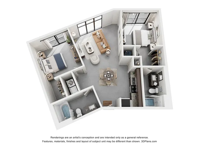 The Kasimir Floor Plan | 2 Bedroom with 2 Bath | 1093 Square Feet | Cottonwood Westside | Apartment Homes