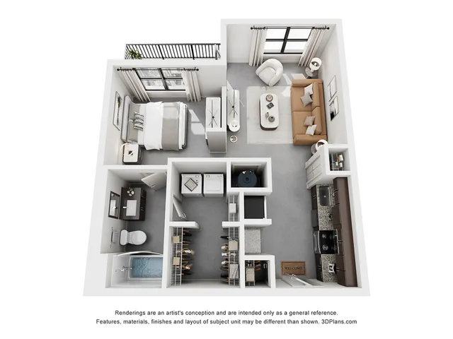 The Whitney Floor Plan | 1 Bedroom with 1 Bath | 726 - 1,600 sq ft | Cottonwood Westside Apartments