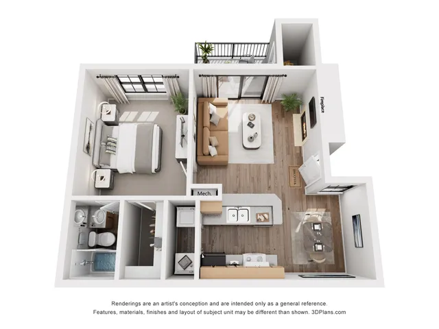 Birch Floor Plan | 1 Bedroom 1 Bath | 672 sq ft | Cottonwood Apartments in Salt Lake