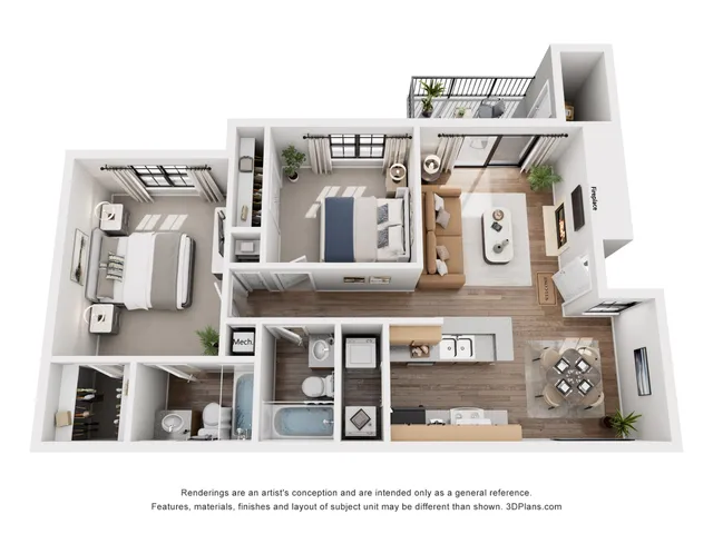 Cedar Floor Plan | 2 Bedroom Apartment in Millcreek | 890 sq ft | Cottonwood Apartment Homes
