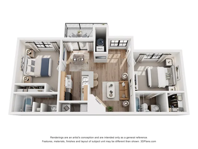 Chestnut Floor Plan | 2 Bedroom 2 Bath | 927 sq ft | Cottonwood Apartments | Millcreek, Utah