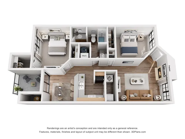 Elm Floor Plan | 2 Bed 1 Bath | 918 sq ft | Cottonwood Apartments in SLC